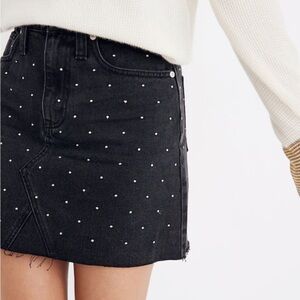 Madewell Rigid Denim A-Line Mini Skirt: Metallic Dots Edition, size 32